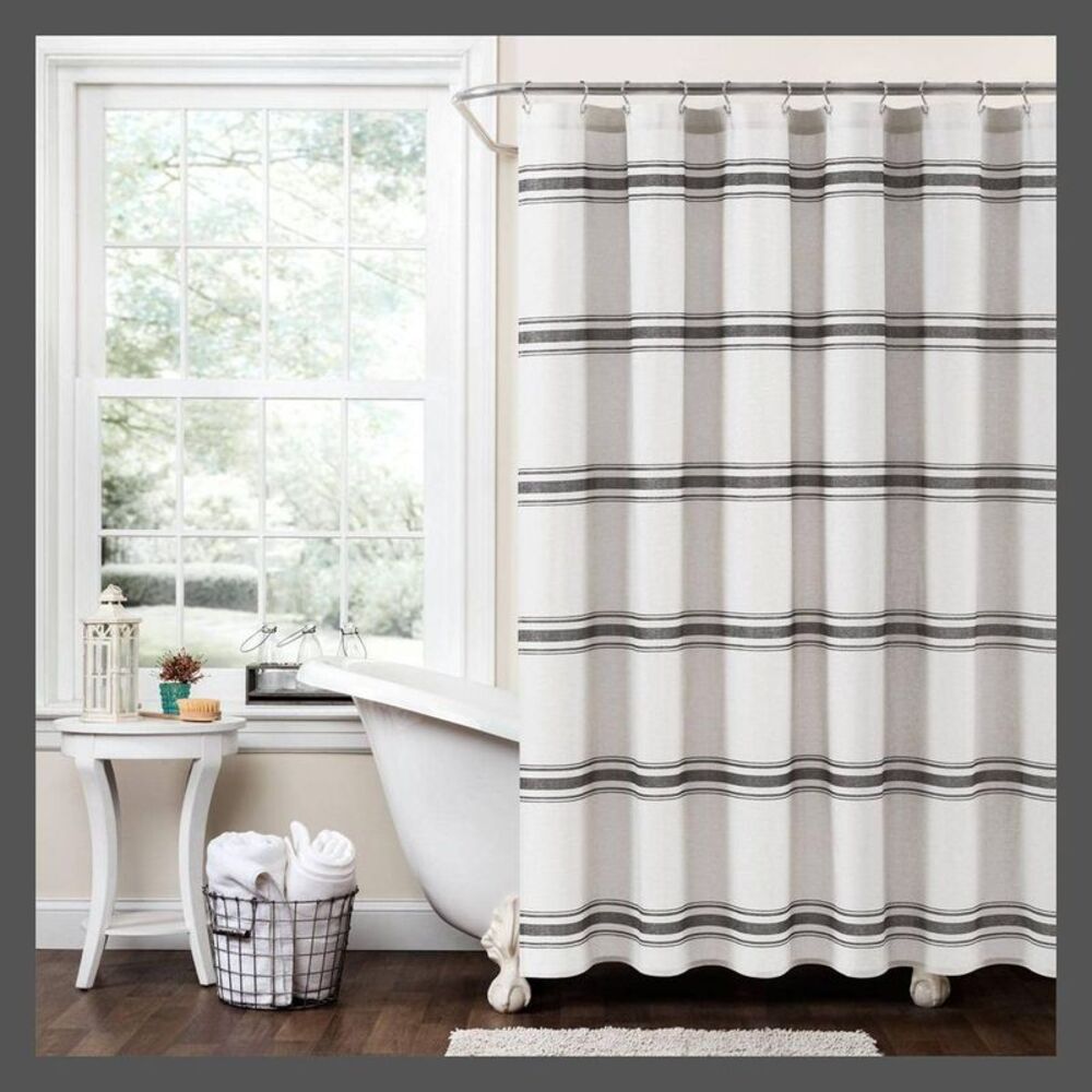 Lush Decor - Farmhouse Striped Shower Curtain Black - Lush Déco Black